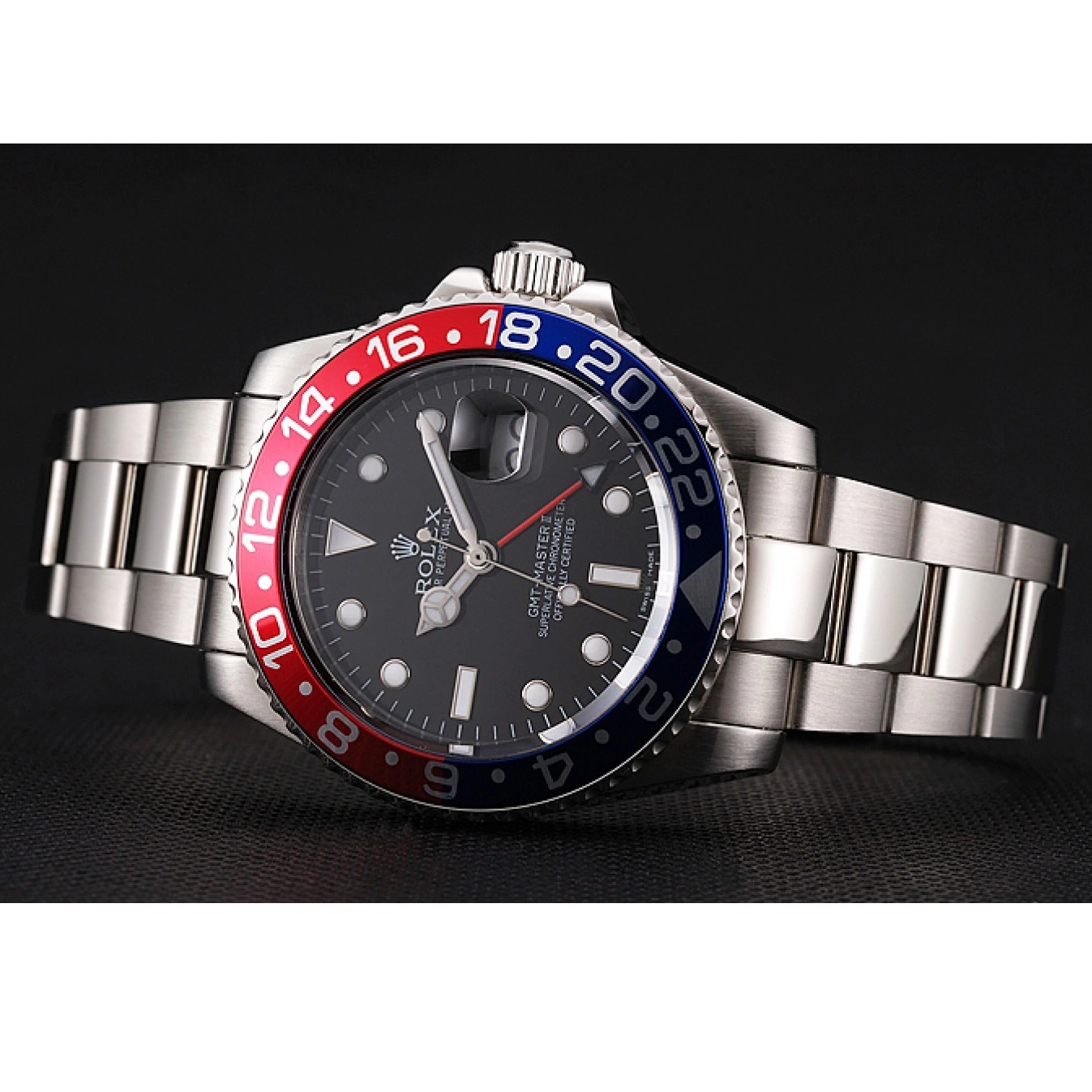 Aaa replica watch Swiss Rolex And Bracelet GMT Stainless II Pepsi 1453751 Master Steel Black Bezel Case Dial 0802
